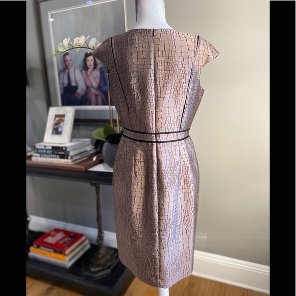 David Meister Bronze Embossed Sheath Dress 8 - Picture 6 of 11